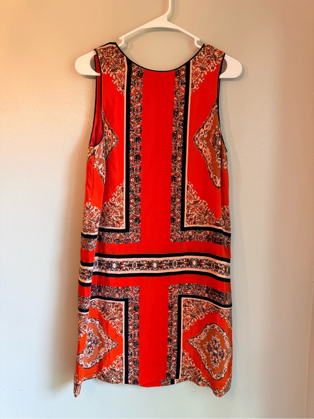 Sleeveless Red Patterned Shift Dress